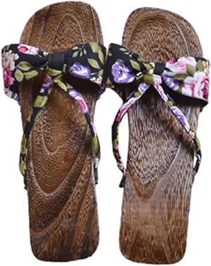 Women's Clogs Japanese Style Slippers,Japanese Traditional Style Casual Sandals,Summer Thick Soled Wooden Non Slip High Heels,Dance Kimono Shoes