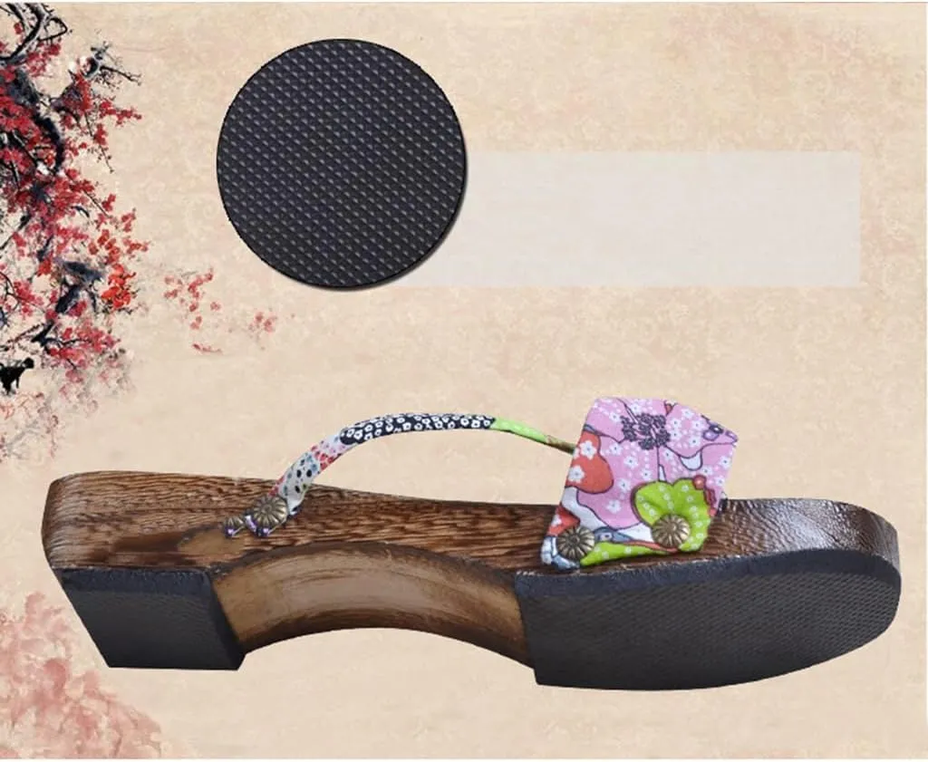 Women's Clogs Japanese Style Slippers,Japanese Traditional Style Casual Sandals,Summer Thick Soled Wooden Non Slip High Heels,Dance Kimono Shoes