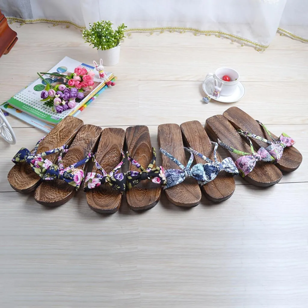 Women's Clogs Japanese Style Slippers,Japanese Traditional Style Casual Sandals,Summer Thick Soled Wooden Non Slip High Heels,Dance Kimono Shoes