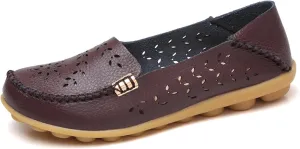 Women's Comfort Walking Boat Shoe Slip on Flat Shoes Ladies Dressy Moccasins Driving Penny Loafers Leather Breathable On Nurse Loafer Round Toe Wild Fashion Soft Orthopedic Sole Flats Casual