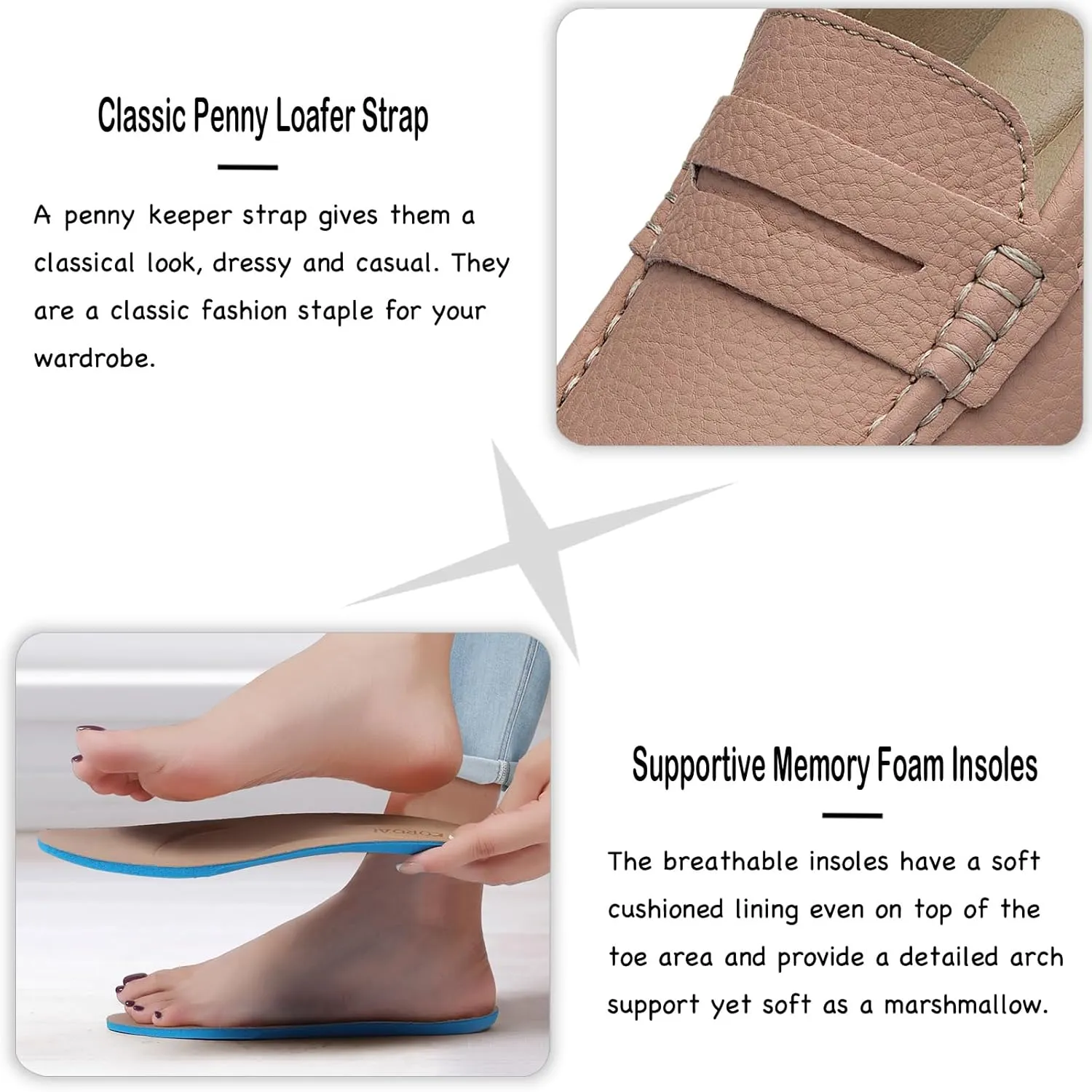 Women's Comfortable & Lightweight Leather Penny Loafers Slip-Ons Cute Business Casual Dress Shoes Work Office Flats Everyday Walking Shoes Driving Mocs for Women