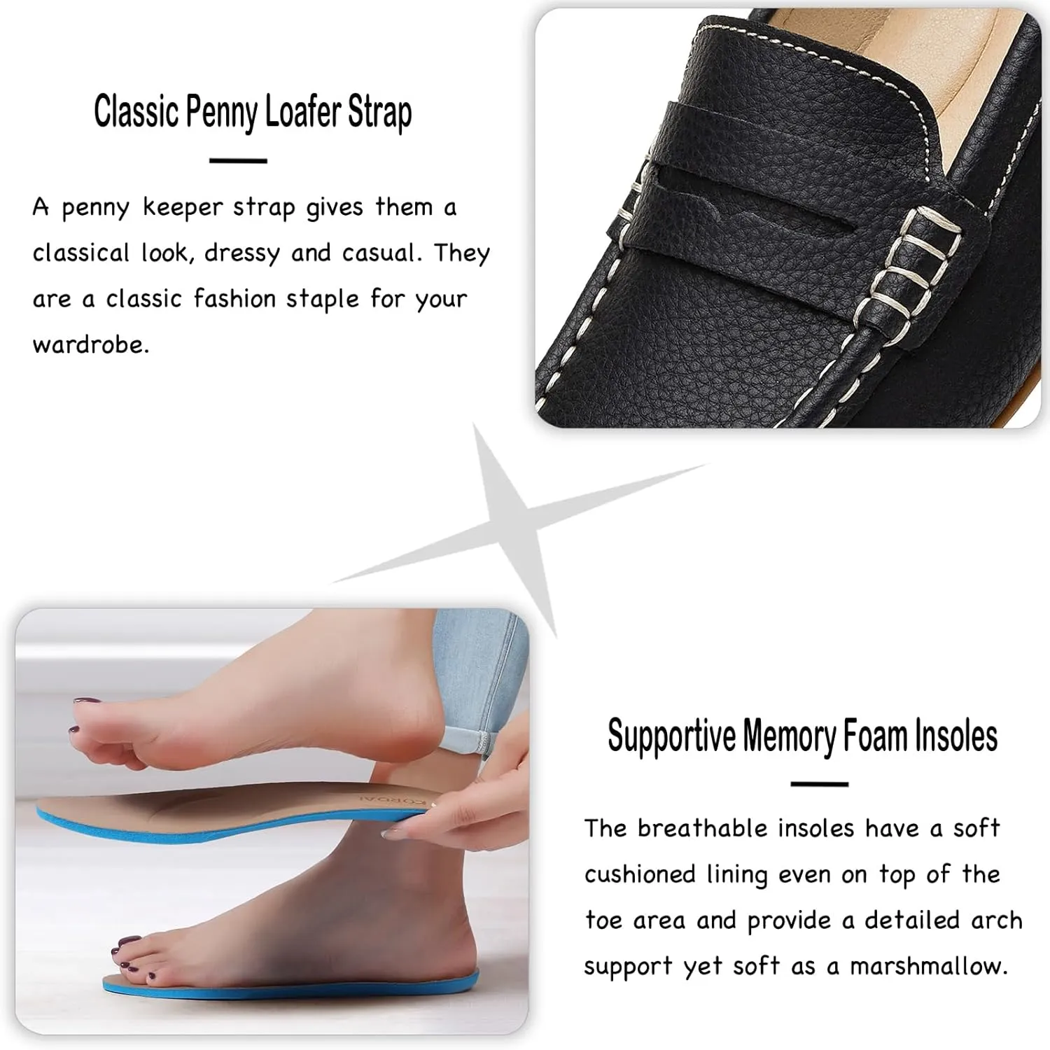 Women's Comfortable & Lightweight Leather Penny Loafers Slip-Ons Cute Business Casual Dress Shoes Work Office Flats Everyday Walking Shoes Driving Mocs for Women