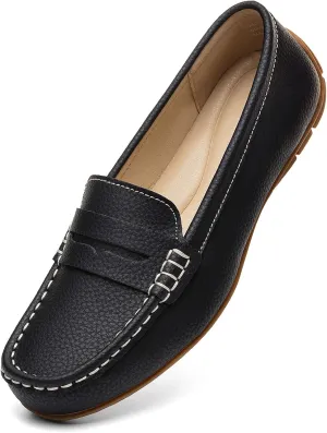 Women's Comfortable & Lightweight Leather Penny Loafers Slip-Ons Cute Business Casual Dress Shoes Work Office Flats Everyday Walking Shoes Driving Mocs for Women