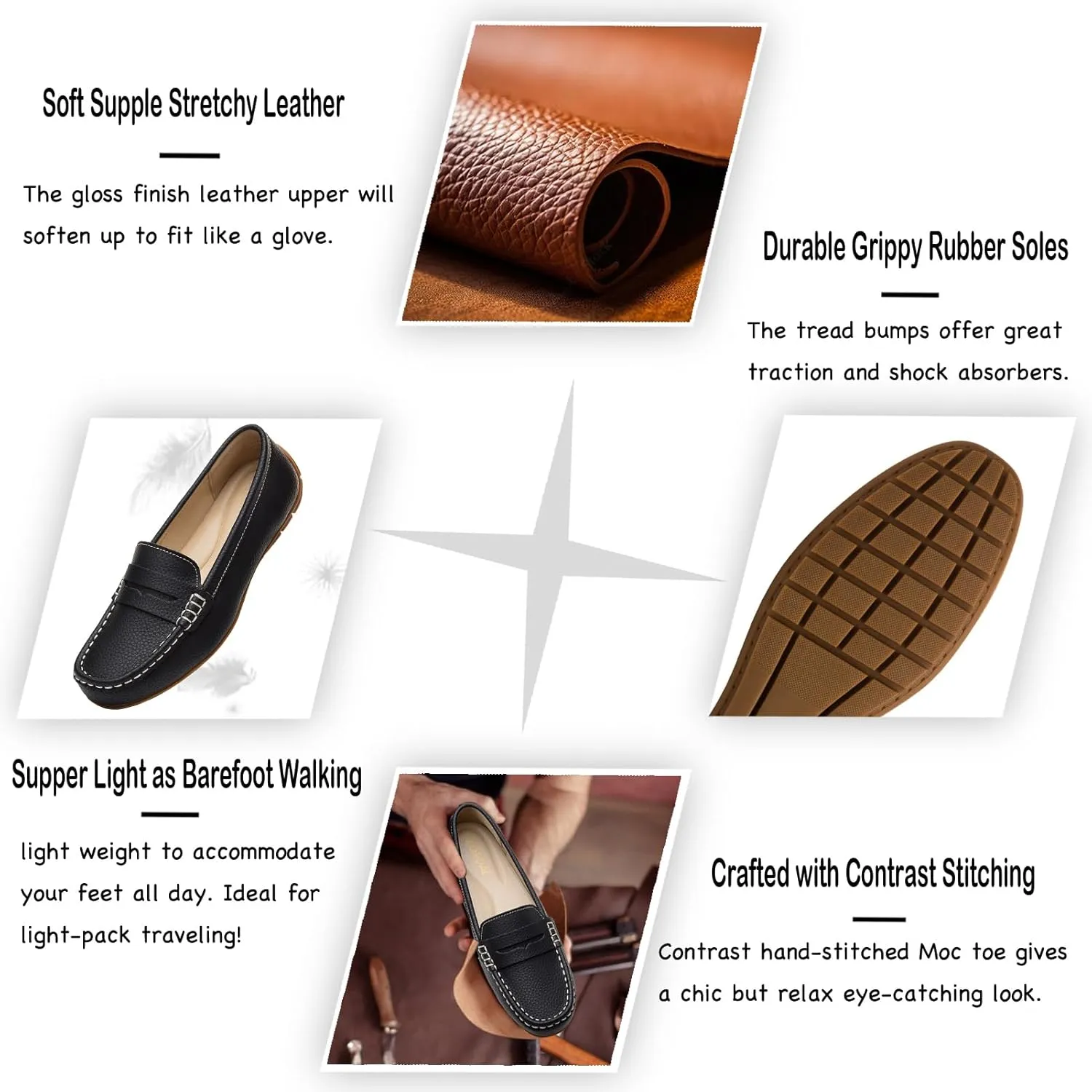Women's Comfortable & Lightweight Leather Penny Loafers Slip-Ons Cute Business Casual Dress Shoes Work Office Flats Everyday Walking Shoes Driving Mocs for Women