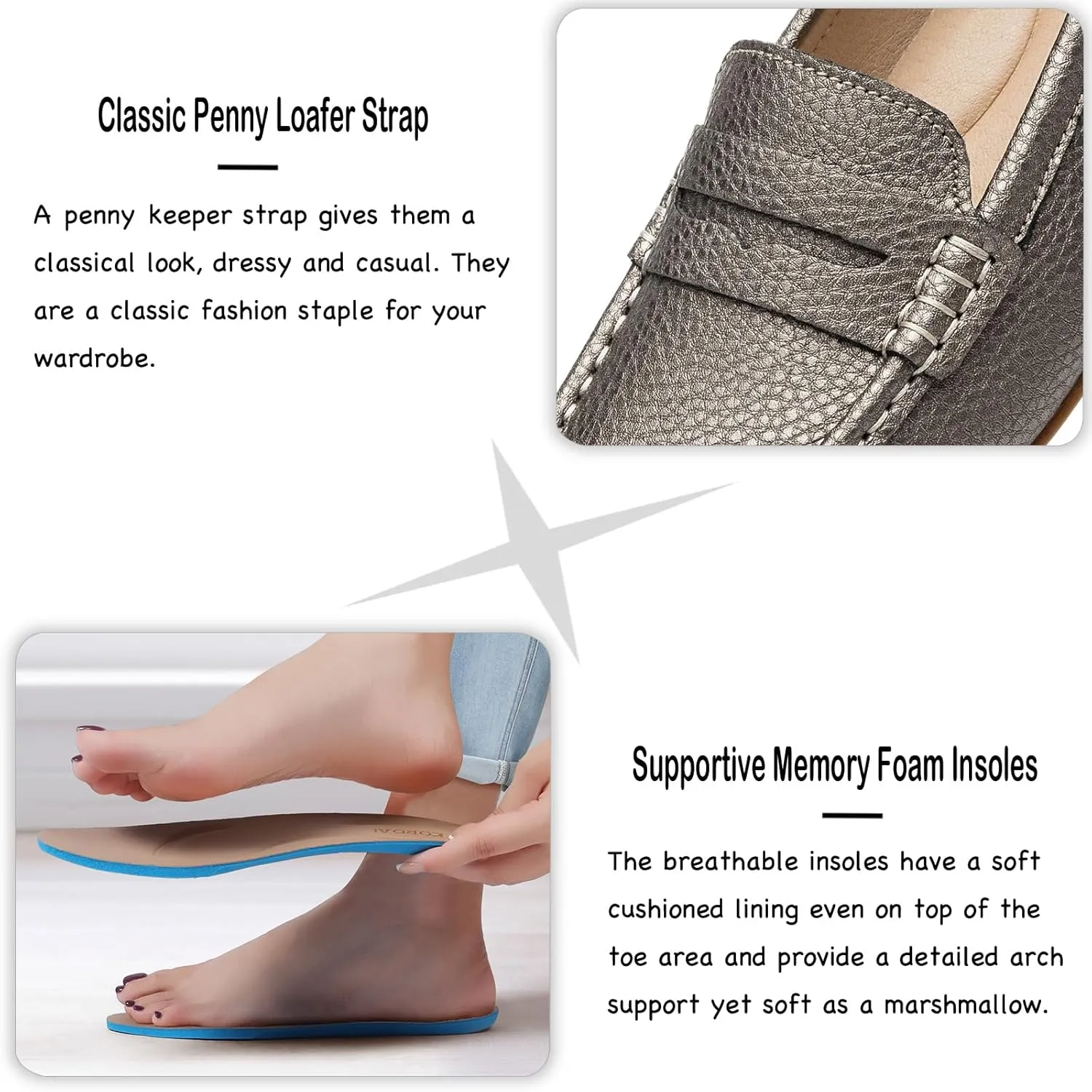 Women's Comfortable & Lightweight Leather Penny Loafers Slip-Ons Cute Business Casual Dress Shoes Work Office Flats Everyday Walking Shoes Driving Mocs for Women