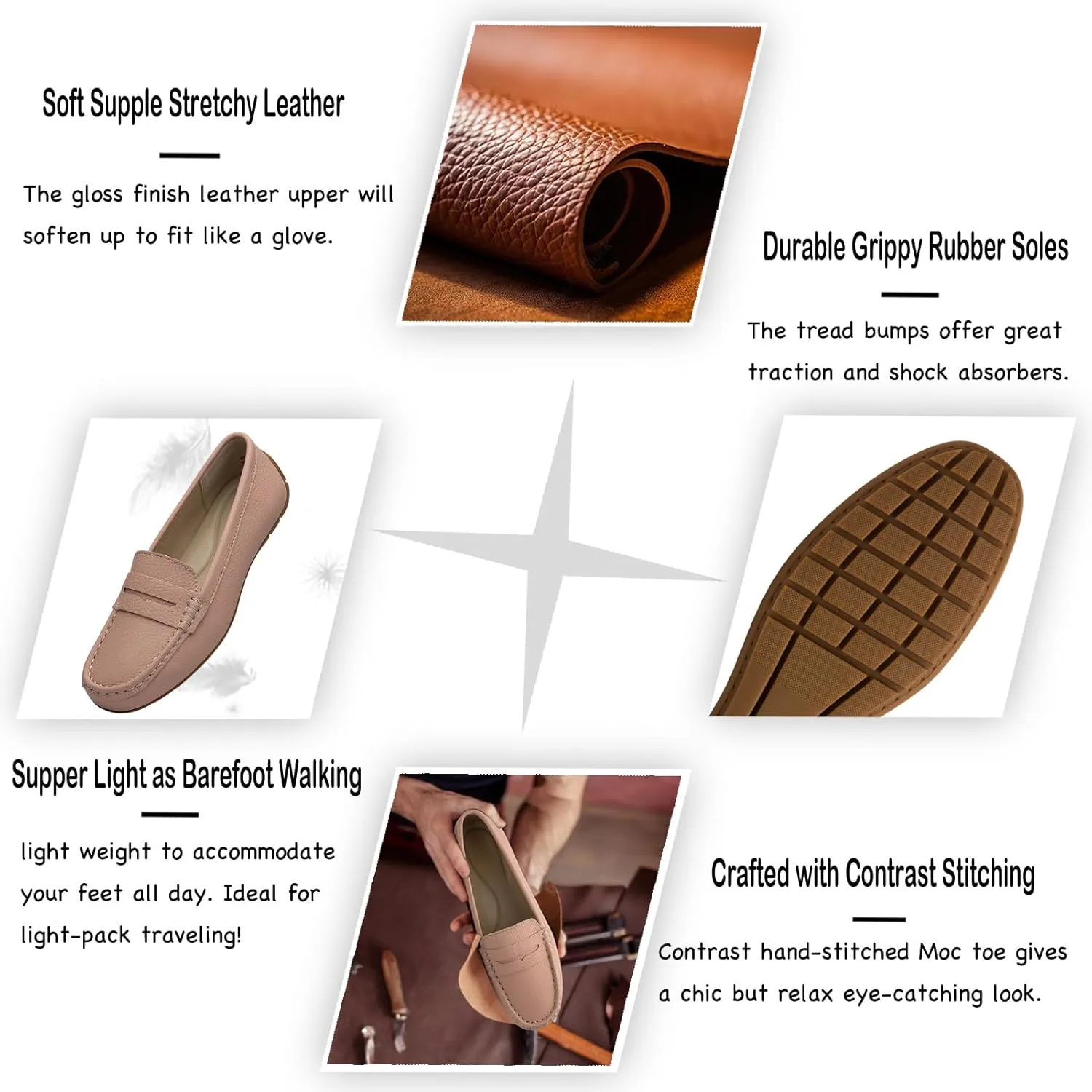 Women's Comfortable & Lightweight Leather Penny Loafers Slip-Ons Cute Business Casual Dress Shoes Work Office Flats Everyday Walking Shoes Driving Mocs for Women