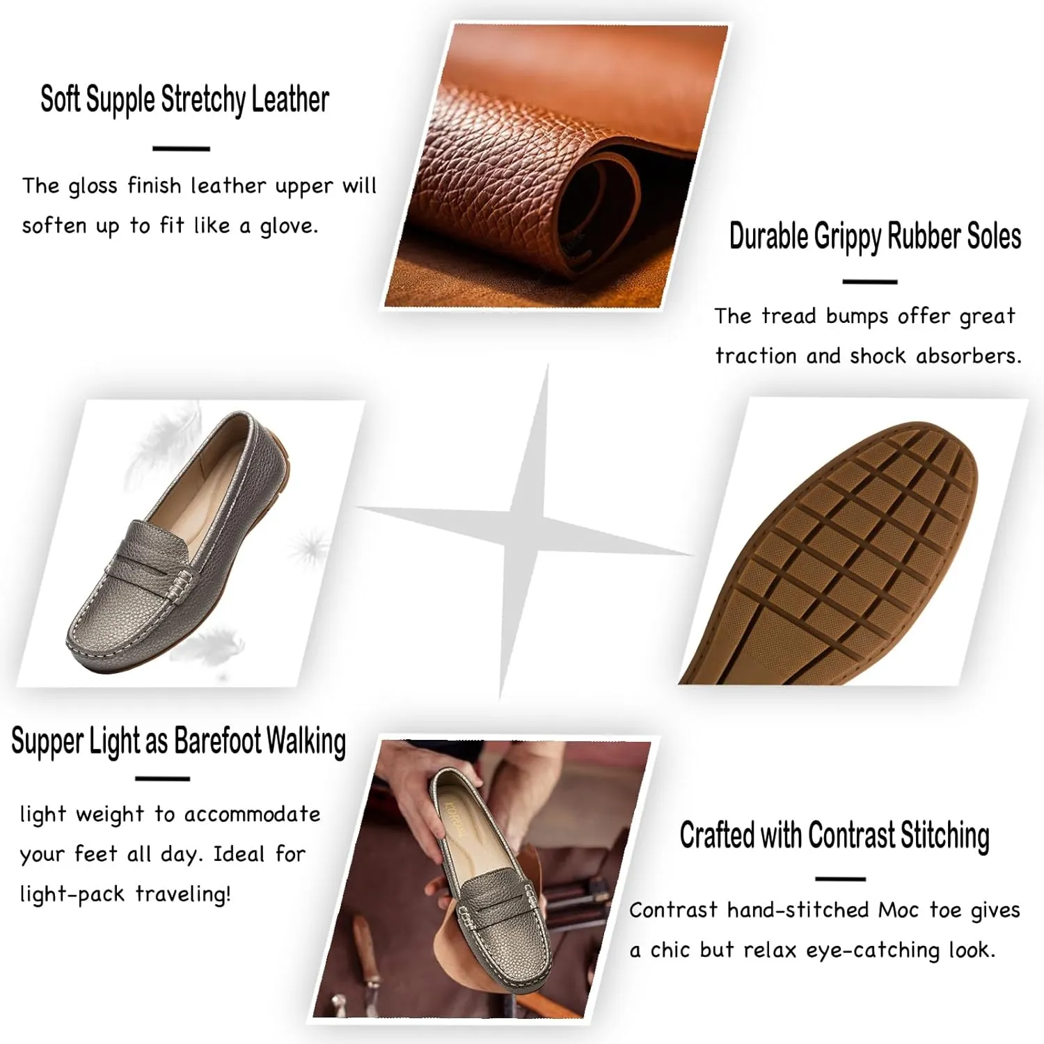 Women's Comfortable & Lightweight Leather Penny Loafers Slip-Ons Cute Business Casual Dress Shoes Work Office Flats Everyday Walking Shoes Driving Mocs for Women