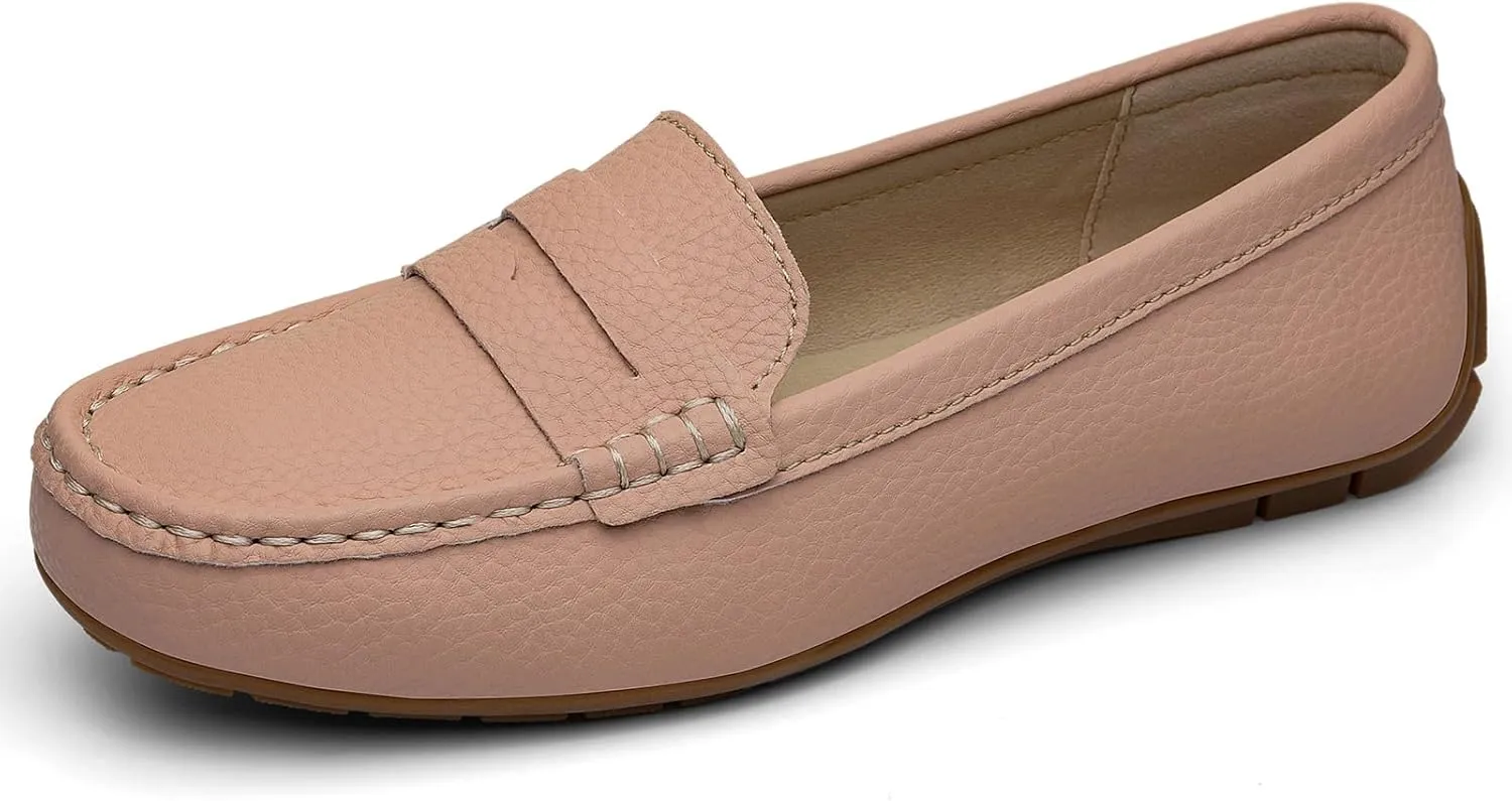 Women's Comfortable & Lightweight Leather Penny Loafers Slip-Ons Cute Business Casual Dress Shoes Work Office Flats Everyday Walking Shoes Driving Mocs for Women