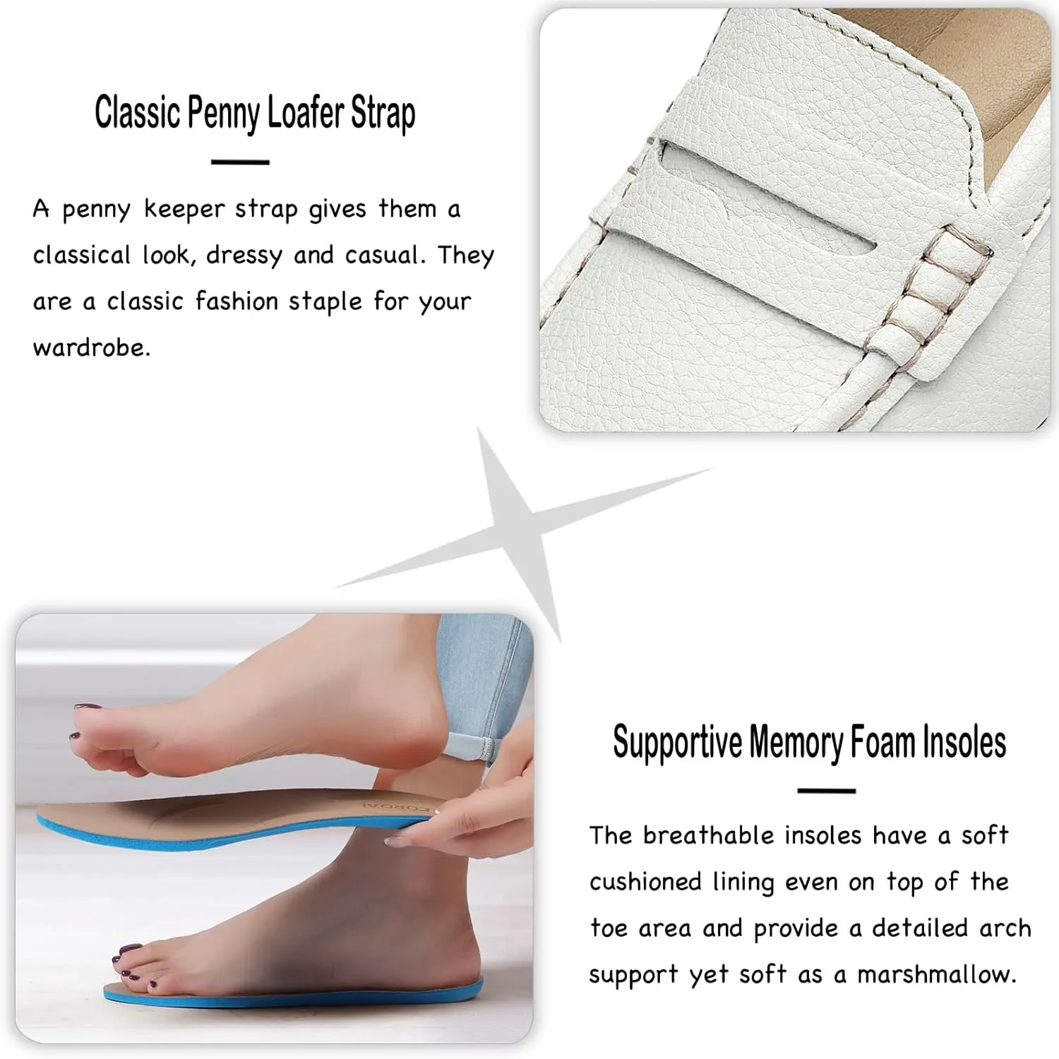 Women's Comfortable & Lightweight Leather Penny Loafers Slip-Ons Cute Business Casual Dress Shoes Work Office Flats Everyday Walking Shoes Driving Mocs for Women