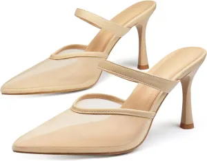 Women's Comfortable Mesh Mule Heels - Pointed Toe, Arch Support & Memory Foam Insole for All-Day Wear