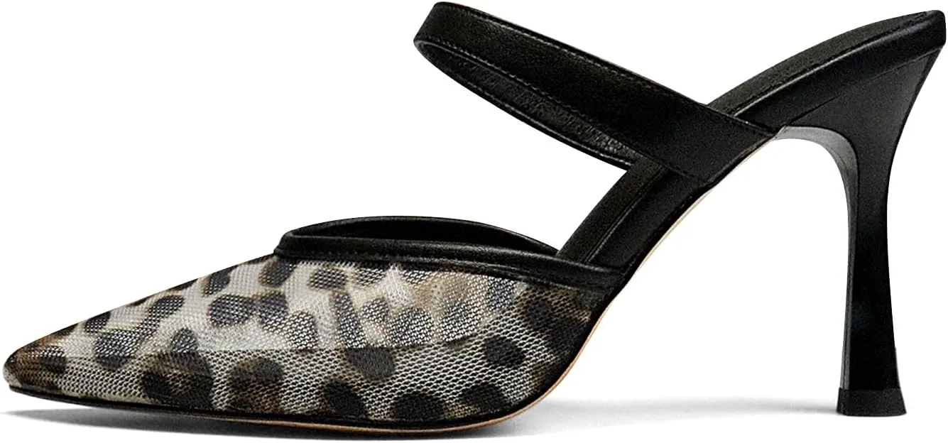 Women's Comfortable Mesh Mule Heels - Pointed Toe, Arch Support & Memory Foam Insole for All-Day Wear