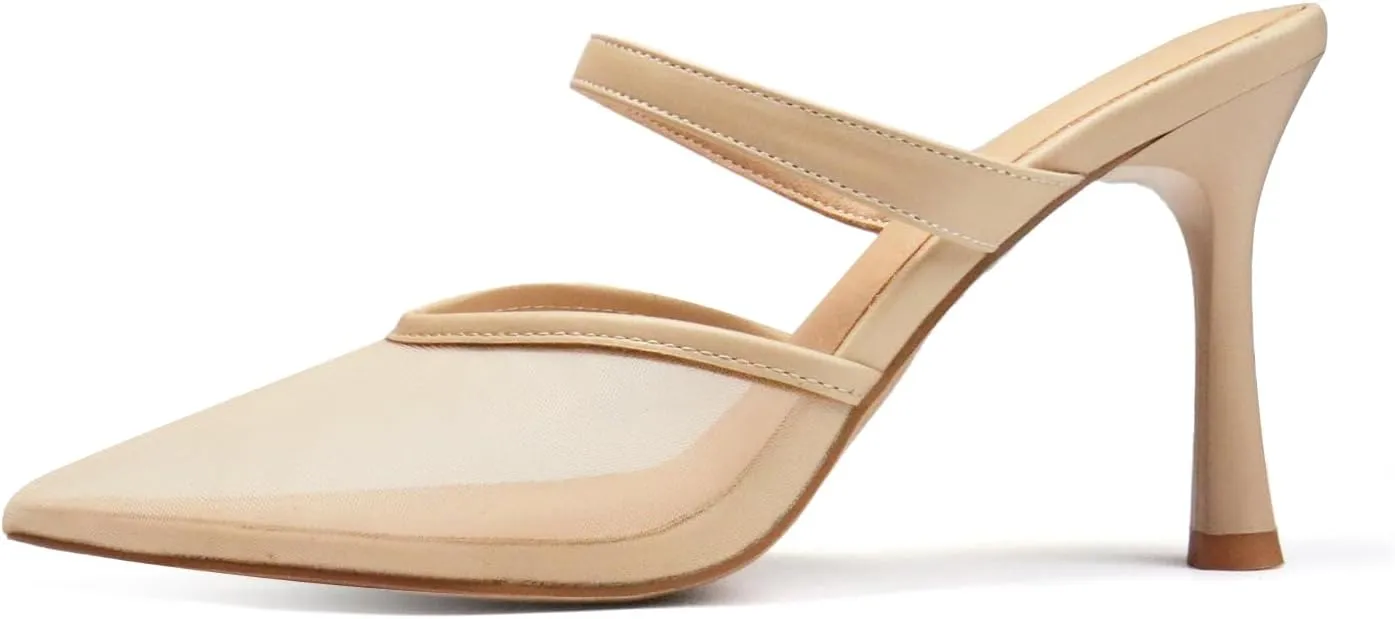Women's Comfortable Mesh Mule Heels - Pointed Toe, Arch Support & Memory Foam Insole for All-Day Wear