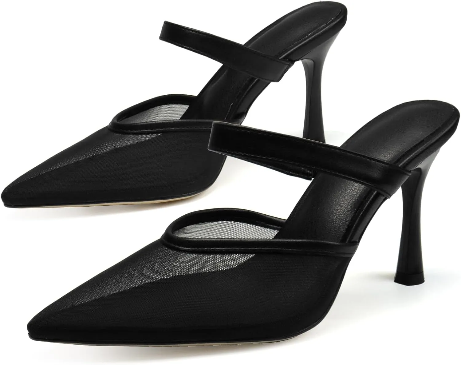 Women's Comfortable Mesh Mule Heels - Pointed Toe, Arch Support & Memory Foam Insole for All-Day Wear