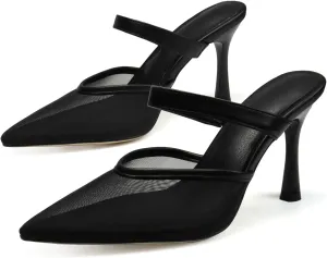 Women's Comfortable Mesh Mule Heels - Pointed Toe, Arch Support & Memory Foam Insole for All-Day Wear