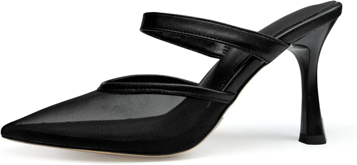 Women's Comfortable Mesh Mule Heels - Pointed Toe, Arch Support & Memory Foam Insole for All-Day Wear