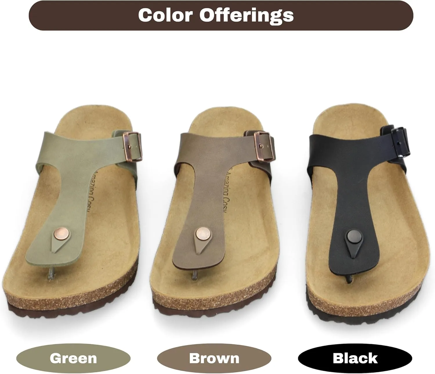 Women's Cork Footbed Flip Flops, Thong Sandals with Adjustable Straps and Arch Support, Open Toe Beach Sandals All-Day Comfort Summer Shoes
