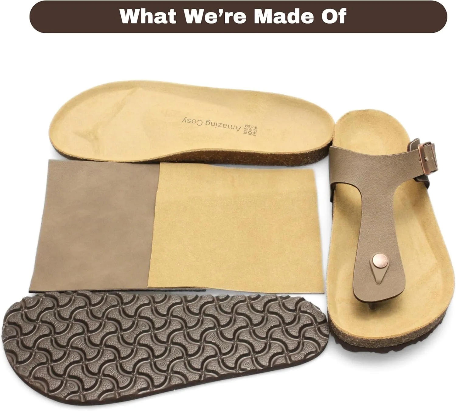 Women's Cork Footbed Flip Flops, Thong Sandals with Adjustable Straps and Arch Support, Open Toe Beach Sandals All-Day Comfort Summer Shoes