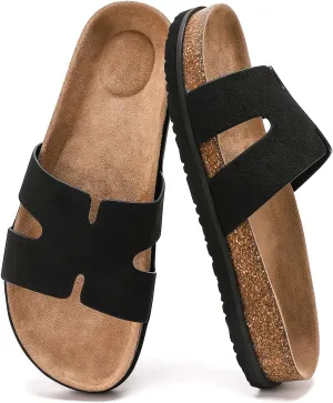Women's Cork Footbed Slide Sandals with Arch Support,Comfortable Summer Flat Sandals for Women,Memory Foam Outdoor Slippers