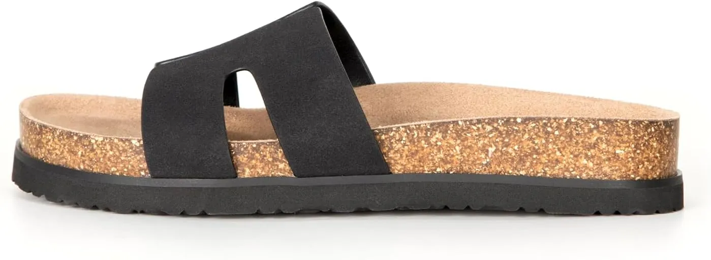 Women's Cork Footbed Slide Sandals with Arch Support,Comfortable Summer Flat Sandals for Women,Memory Foam Outdoor Slippers