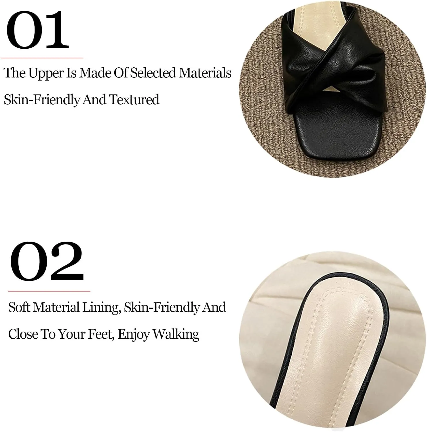 Women's Cross Strap Leather Kitten Heel Slip-On Sandals Fashion Square Open Toe Low Heel Party Mule Sandals for Daily Outdoor Evening Dating