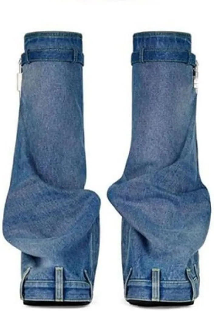 Women's Denim Boots Padlock Fold Over Knee High Platform Boots Pull-On Boots