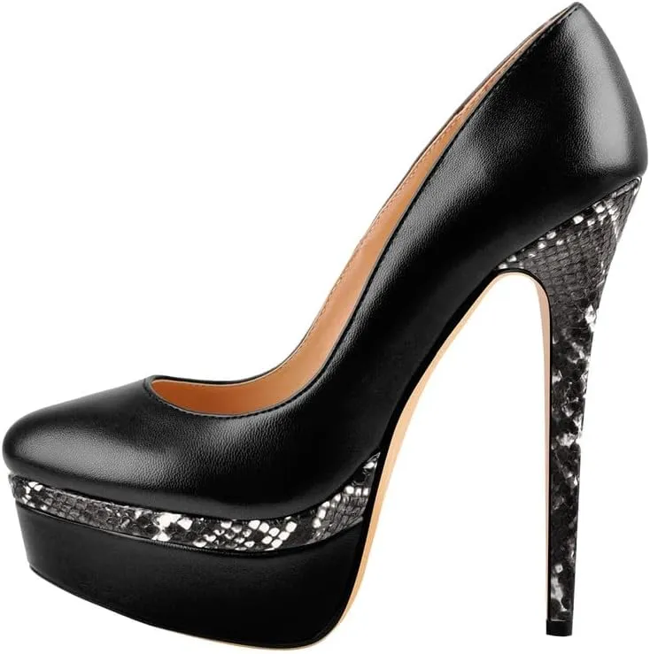 Women's Double Platform Round Closed Toe Stiletto High Heel Pumps
