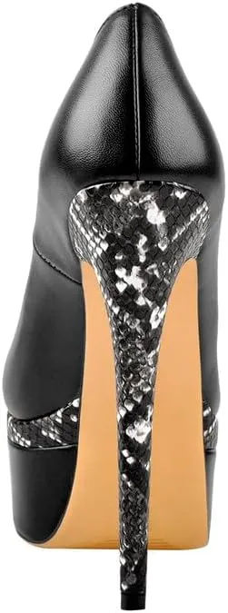 Women's Double Platform Round Closed Toe Stiletto High Heel Pumps