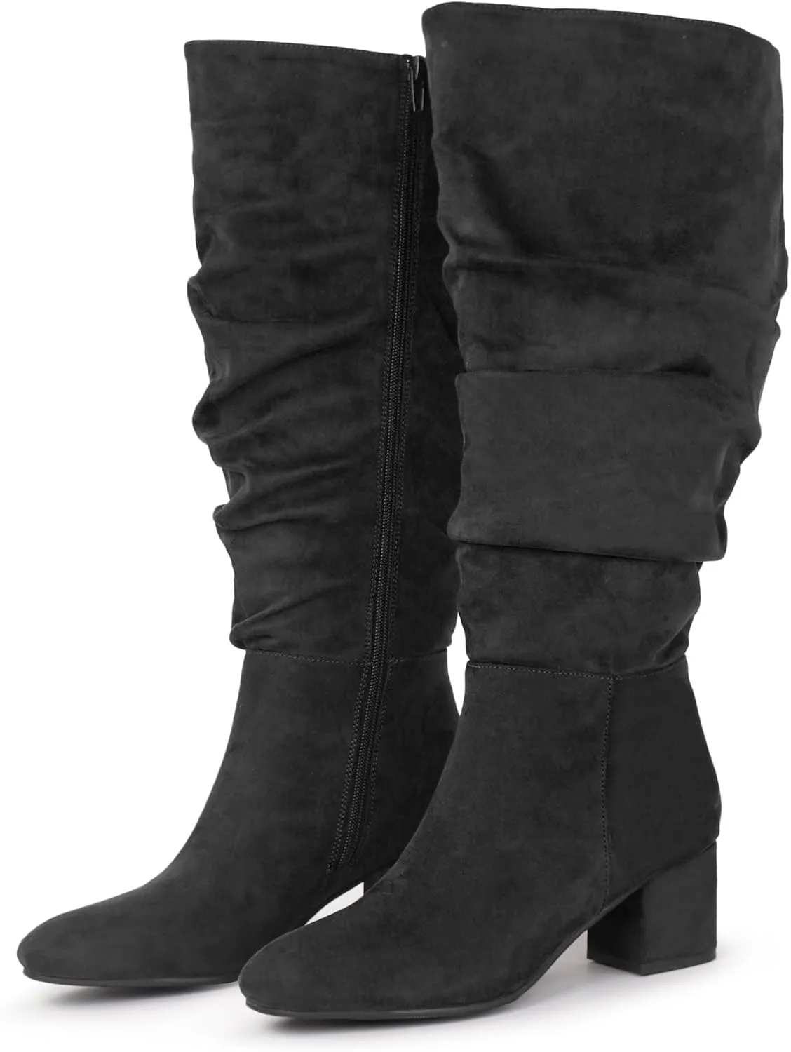 Women's Extra Wide Calf Dress Boots Slouchy Suede Boots with Block Heel