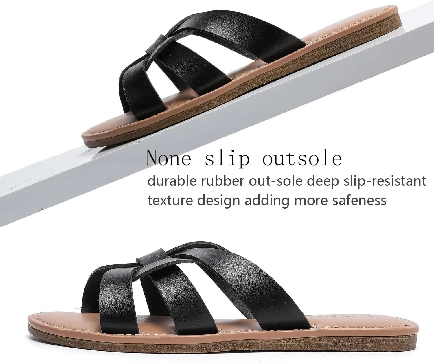 Women's Flat Sandals, Flip Flop Slides Sandal Casual Strapy Sandal Slip on Summer Beach Shoes for Women.