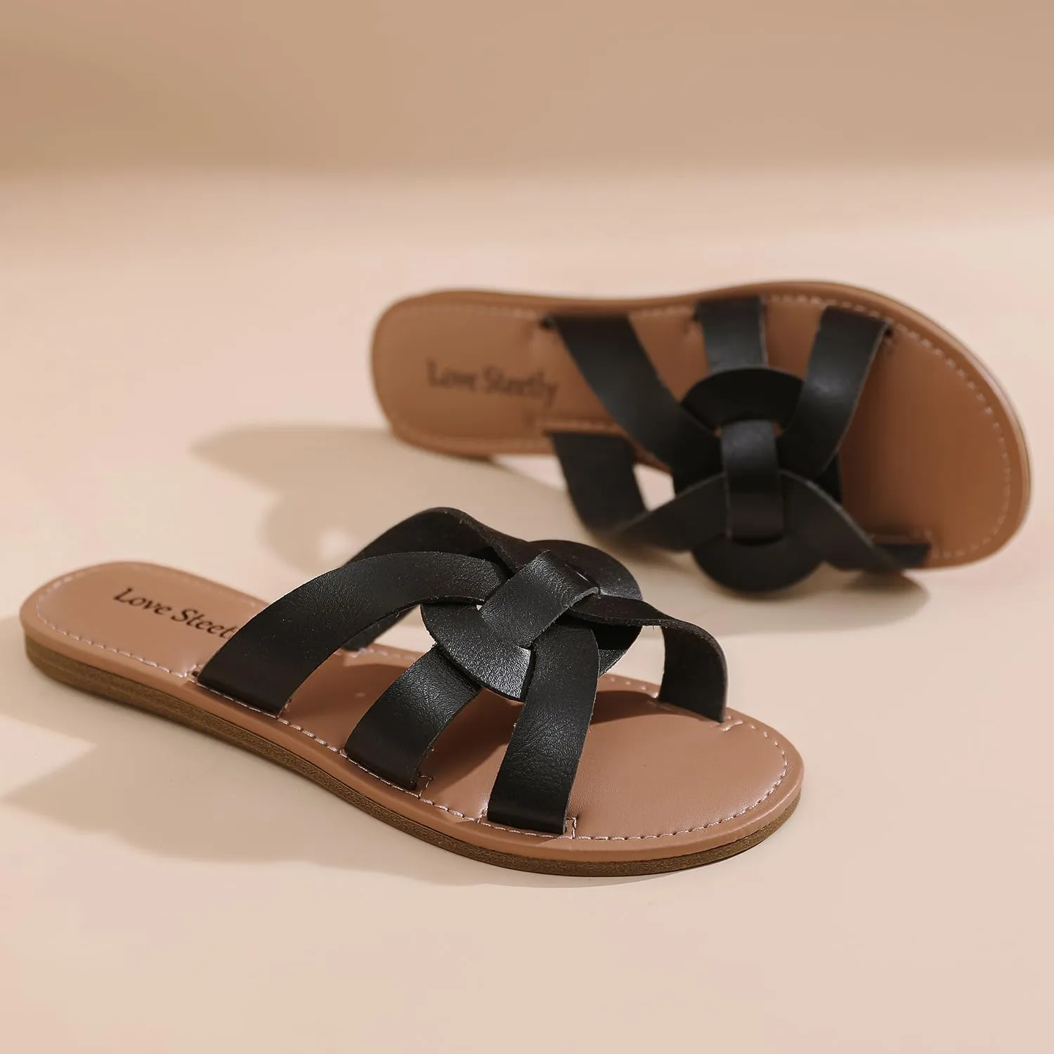 Women's Flat Sandals, Flip Flop Slides Sandal Casual Strapy Sandal Slip on Summer Beach Shoes for Women.