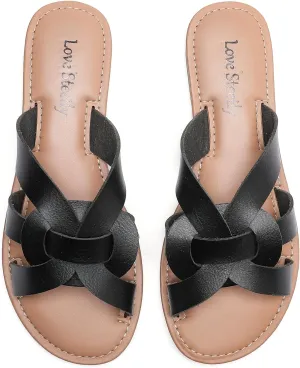 Women's Flat Sandals, Flip Flop Slides Sandal Casual Strapy Sandal Slip on Summer Beach Shoes for Women.