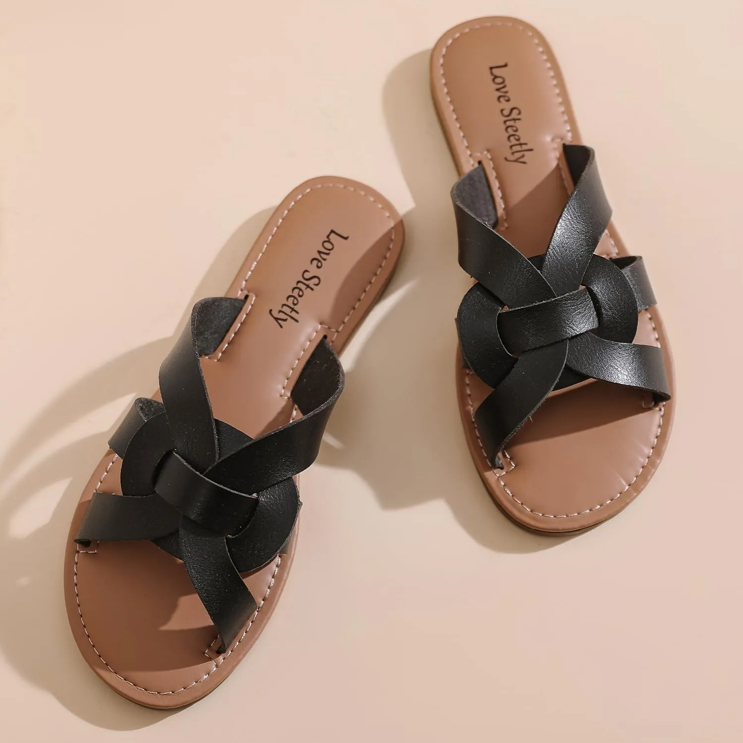 Women's Flat Sandals, Flip Flop Slides Sandal Casual Strapy Sandal Slip on Summer Beach Shoes for Women.