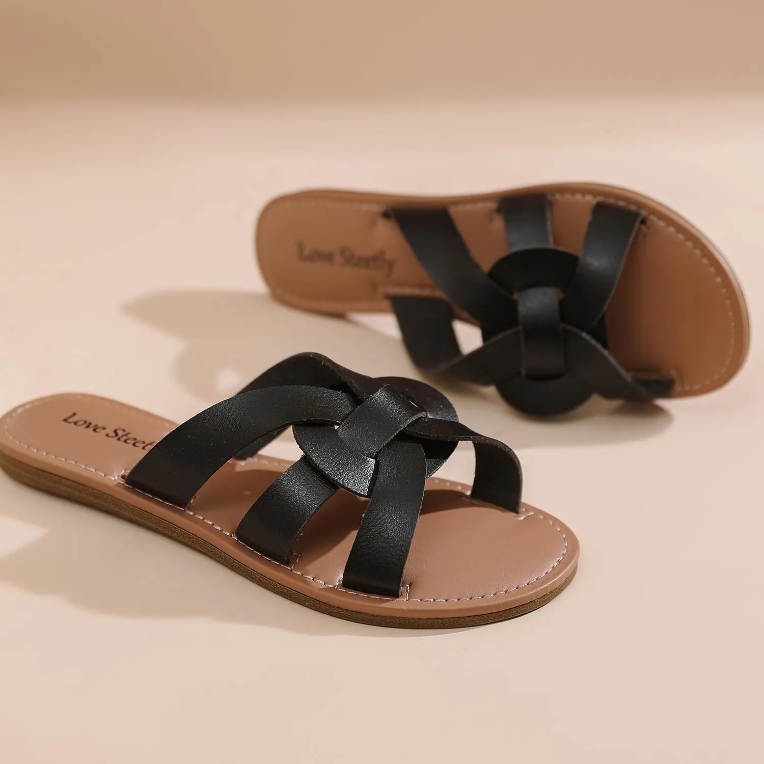 Women's Flat Sandals, Flip Flop Slides Sandal Casual Strapy Sandal Slip on Summer Beach Shoes for Women.
