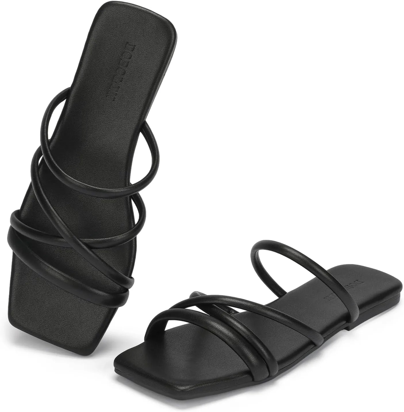 Women's Flat Sandals Strappy Square Open Toe Slide Sandals Dressy Comfortable Wide Feet Friendly