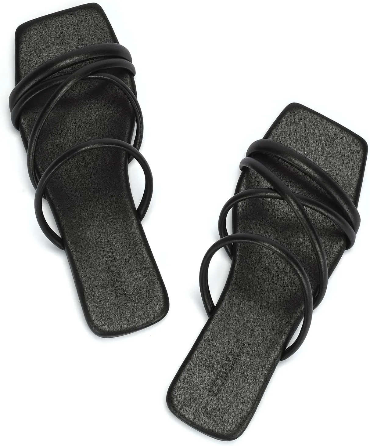 Women's Flat Sandals Strappy Square Open Toe Slide Sandals Dressy Comfortable Wide Feet Friendly