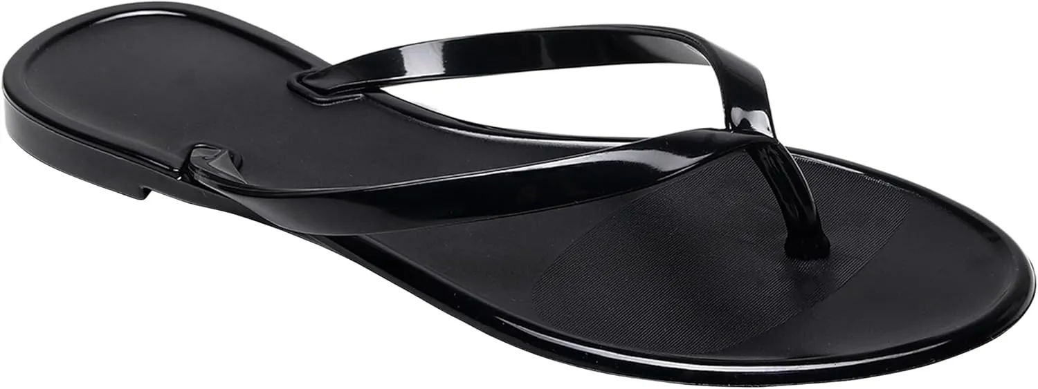 Womens Flip Flops Thong Sandals Jelly Shoes Flat for Ladies Slides Black Slippers Size 9 Slip On Summer Beach Dressy