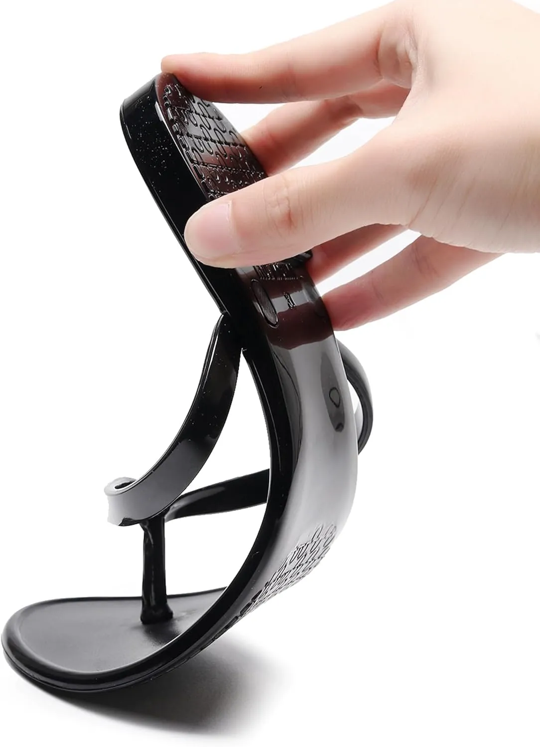Womens Flip Flops Thong Sandals Jelly Shoes Flat for Ladies Slides Black Slippers Size 9 Slip On Summer Beach Dressy