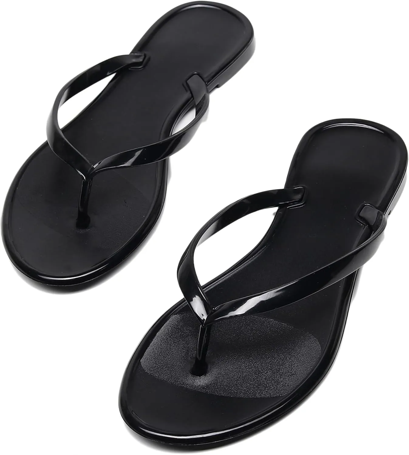 Womens Flip Flops Thong Sandals Jelly Shoes Flat for Ladies Slides Black Slippers Size 9 Slip On Summer Beach Dressy