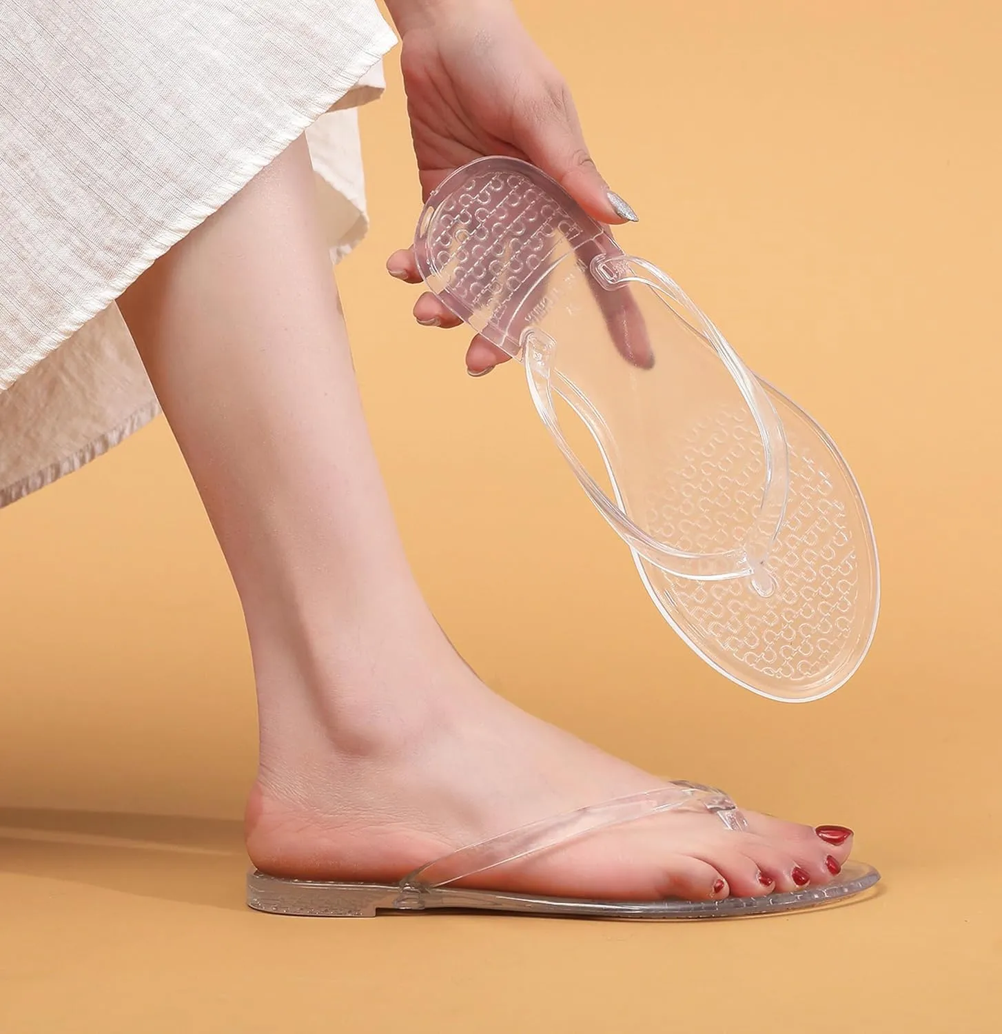 Womens Flip Flops Thong Sandals Jelly Shoes Flat for Ladies Slides Black Slippers Size 9 Slip On Summer Beach Dressy
