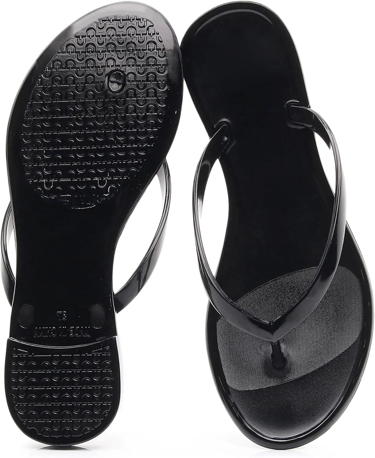 Womens Flip Flops Thong Sandals Jelly Shoes Flat for Ladies Slides Black Slippers Size 9 Slip On Summer Beach Dressy