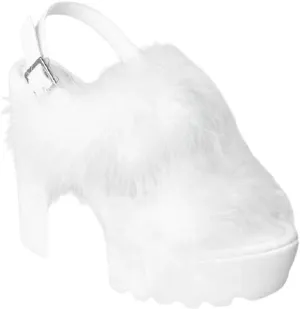 Women's Fur Ankle Strap High Heel Sandals Open Toe Chunky Heels with Feather Shoes
