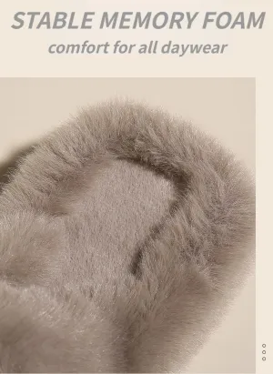 Women’s Fuzzy Memory Foam Slippers Soft House Slippers Cross Band Cozy Plush Furry Warm Home Slippers Fluffy Open Toe House Shoes Comfy Indoor Outdoor Slide Slipper Best Gift Idea