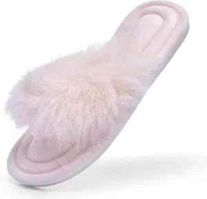 Womens Fuzzy Slippers with Box Memory Foam Soft Gifts for Women Mom Ladies Open Toe Fluffy Faux Fur Flip Flop Thong Slippers Bedroom Indoor Slides Shoe Birthday Valentines