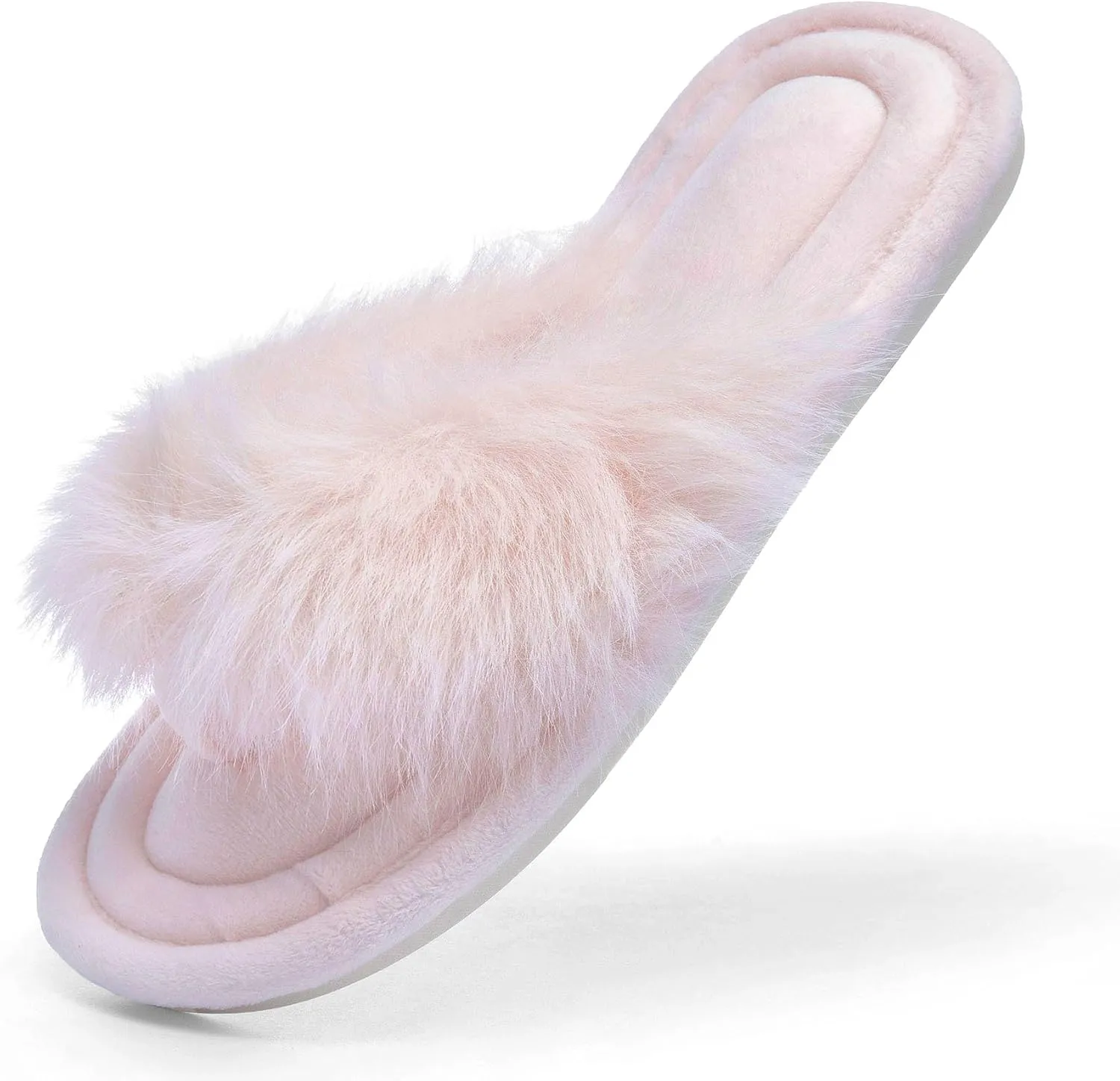 Womens Fuzzy Slippers with Box Memory Foam Soft Gifts for Women Mom Ladies Open Toe Fluffy Faux Fur Flip Flop Thong Slippers Bedroom Indoor Slides Shoe Birthday Valentines
