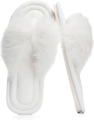 Womens Fuzzy Slippers with Box Memory Foam Soft Gifts for Women Mom Ladies Open Toe Fluffy Faux Fur Flip Flop Thong Slippers Bedroom Indoor Slides Shoe Birthday Valentines