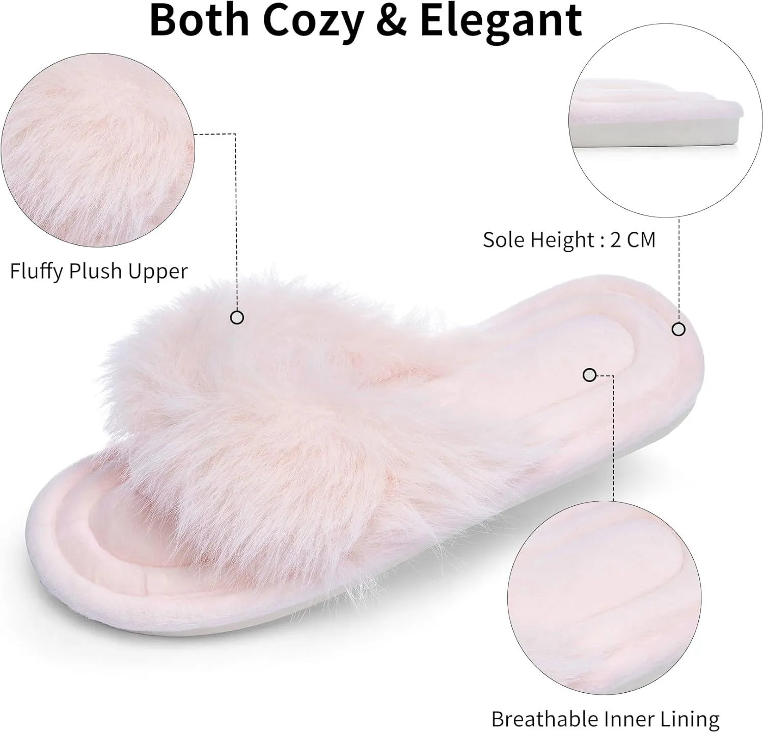 Womens Fuzzy Slippers with Box Memory Foam Soft Gifts for Women Mom Ladies Open Toe Fluffy Faux Fur Flip Flop Thong Slippers Bedroom Indoor Slides Shoe Birthday Valentines