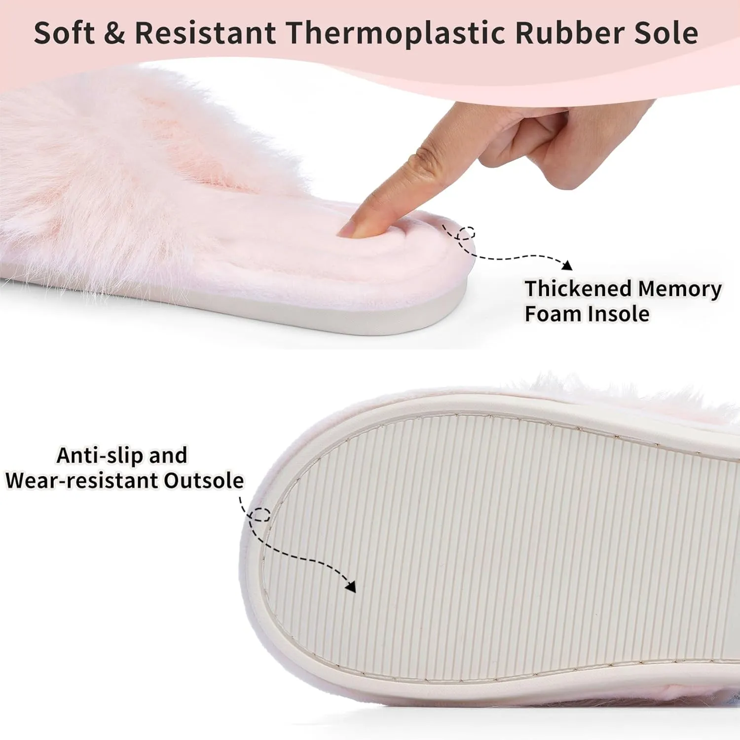 Womens Fuzzy Slippers with Box Memory Foam Soft Gifts for Women Mom Ladies Open Toe Fluffy Faux Fur Flip Flop Thong Slippers Bedroom Indoor Slides Shoe Birthday Valentines
