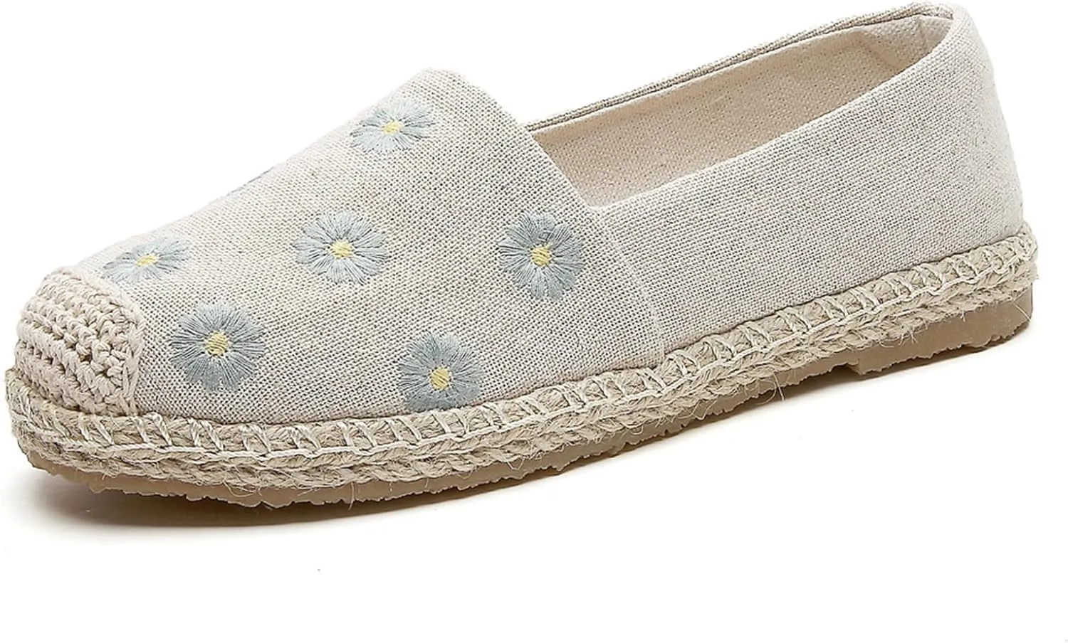Women's Handmade Retro Soft Linen Shoes, Fashion Traditional Chinese Flat Heel Casual Footwear, Breathable Slip on Embroider Flat Shoes,8,Beige