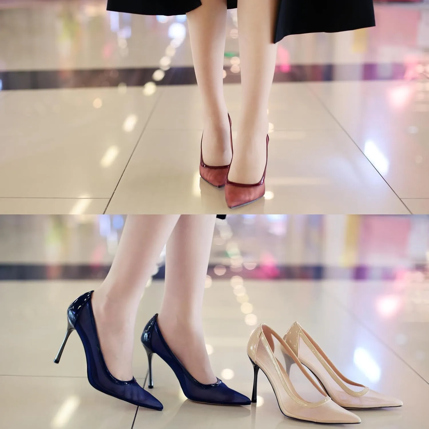 Womens Heeled Pumps, Pointed Stiletto Heels Shoes for Women, Sexy Mesh Upper High Heel Dressy Shoes 3.5"
