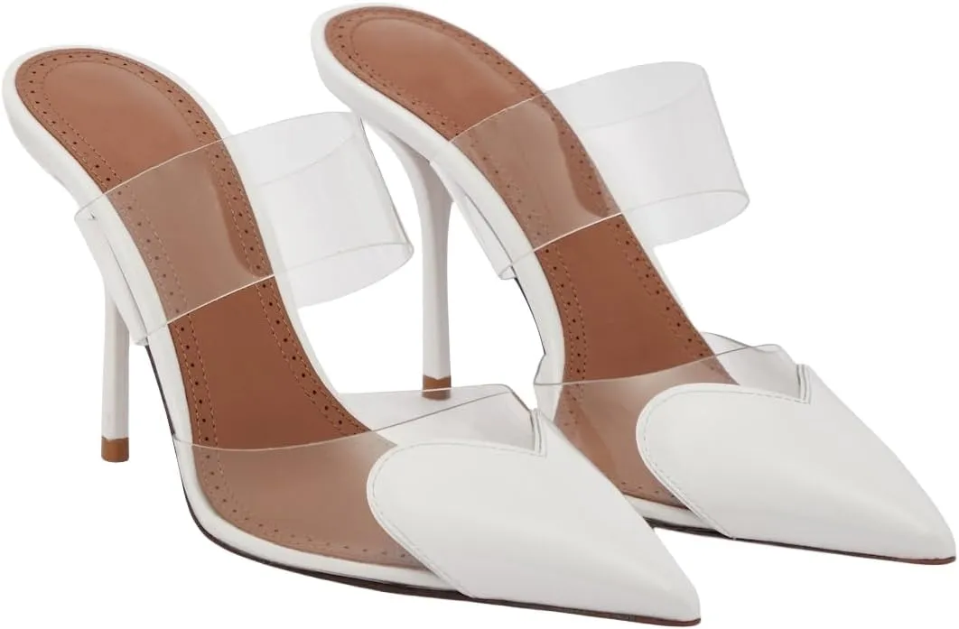 Women's High Heeled Mules Heart Clear PVC Sandals Pointed Toe Stiletto Mule Slip On Sandals Party Wedding Dress Shoes